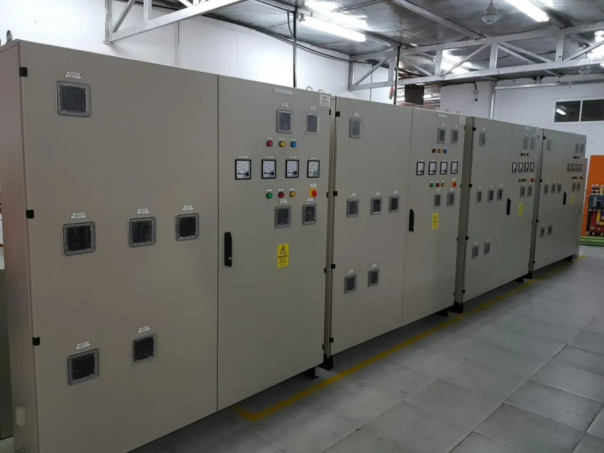 Modern low-voltage switchgear and control equipment in a switchroom